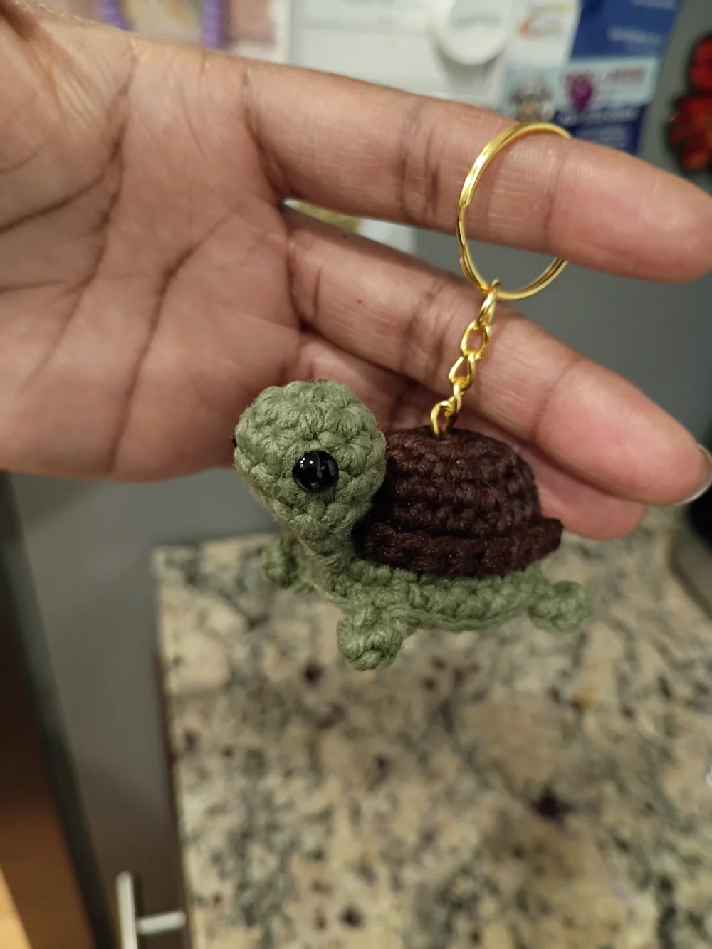 4PC Handmade Green & Brown Crochet Turtle Keychain